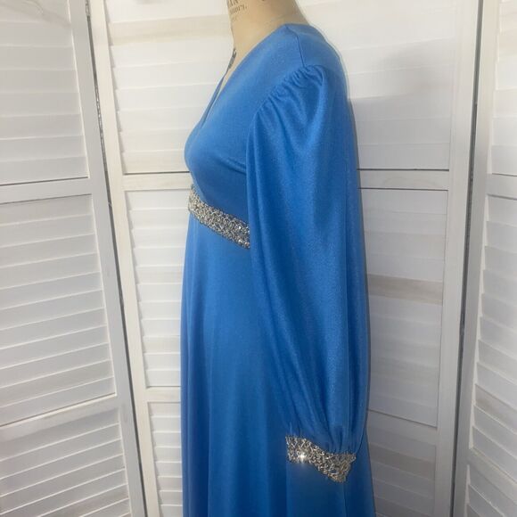 Vintage Handmade 60s 70s Jorami Renaissance Blue Hostess Gown Medium Sequins - Picture 9 of 12
